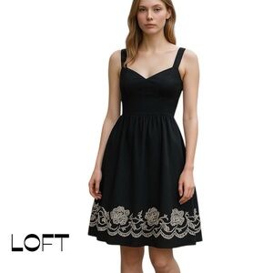 LOFT Black W White Embroidery 100% Cotton CottageCore Sundress Size 4P